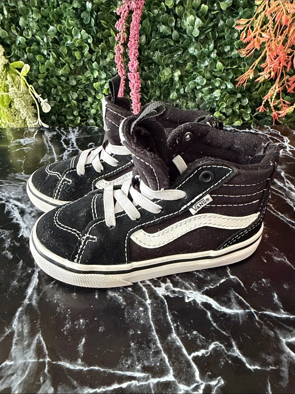 Vans Kids Black and White High-Top Skate Sneakers